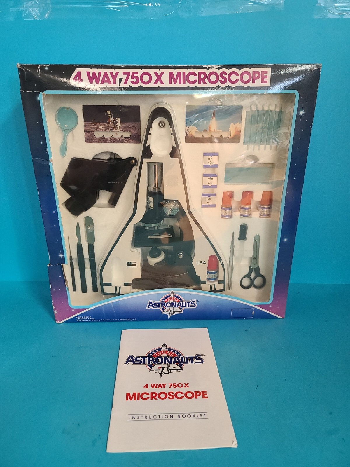 Young Astronauts Official Licensed 1988 4 Way 750x Microscope Kit With Manual