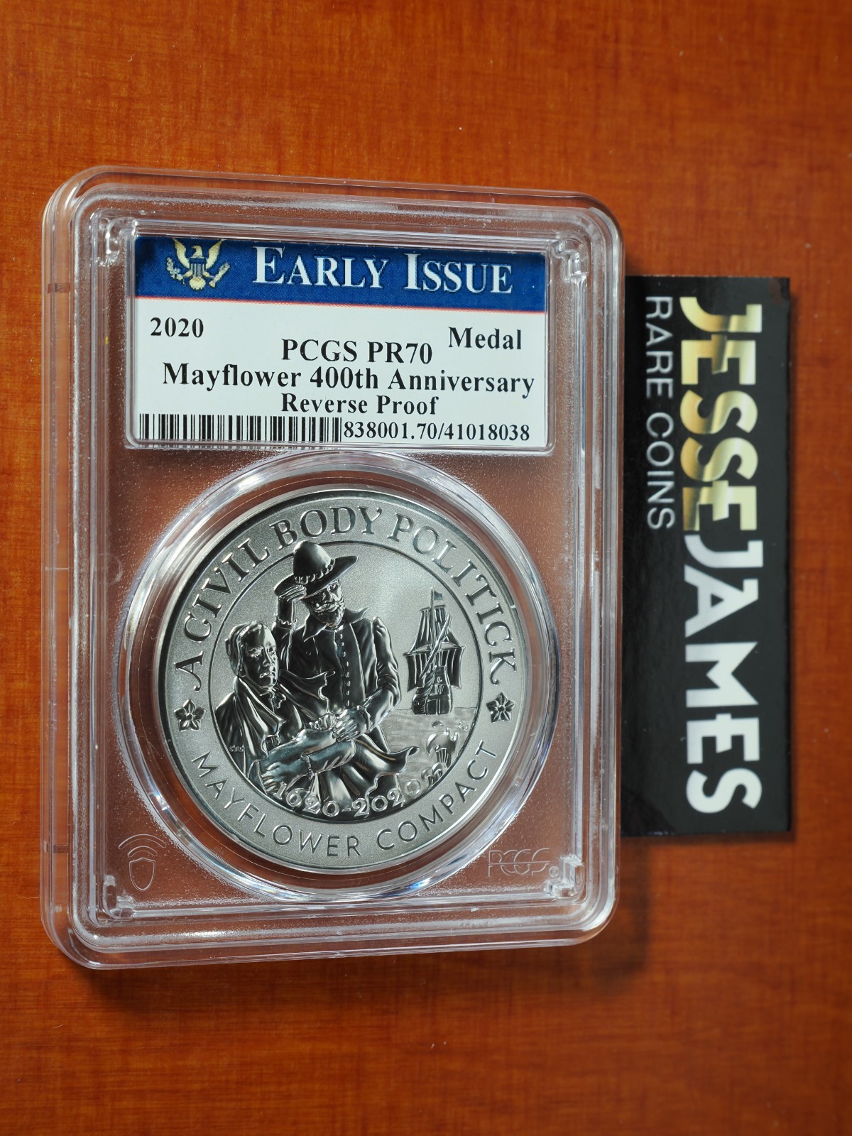 2020 REVERSE PROOF SILVER MAYFLOWER 400TH ANNIVERSARY MEDAL PCGS PR70 1 OZ .999