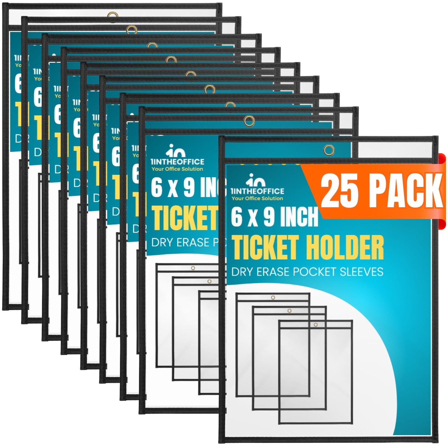 25 PCS Job Ticket Holders Clear Black Plastic Sleeves Dry Fits 6x9 Inch