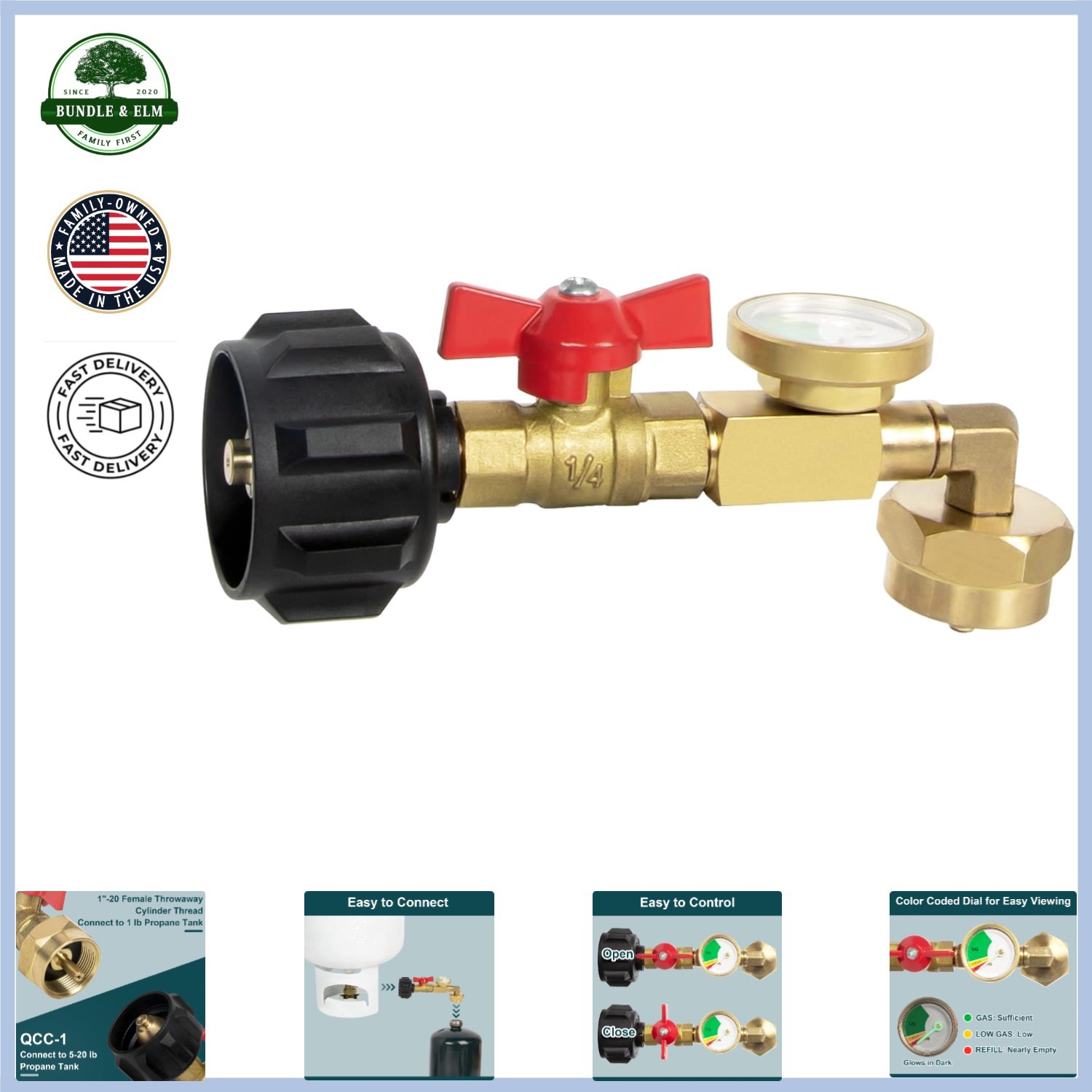 Propane Refill Adapter for 1 Pound Bottles from 20lb Tank with Control Valve
