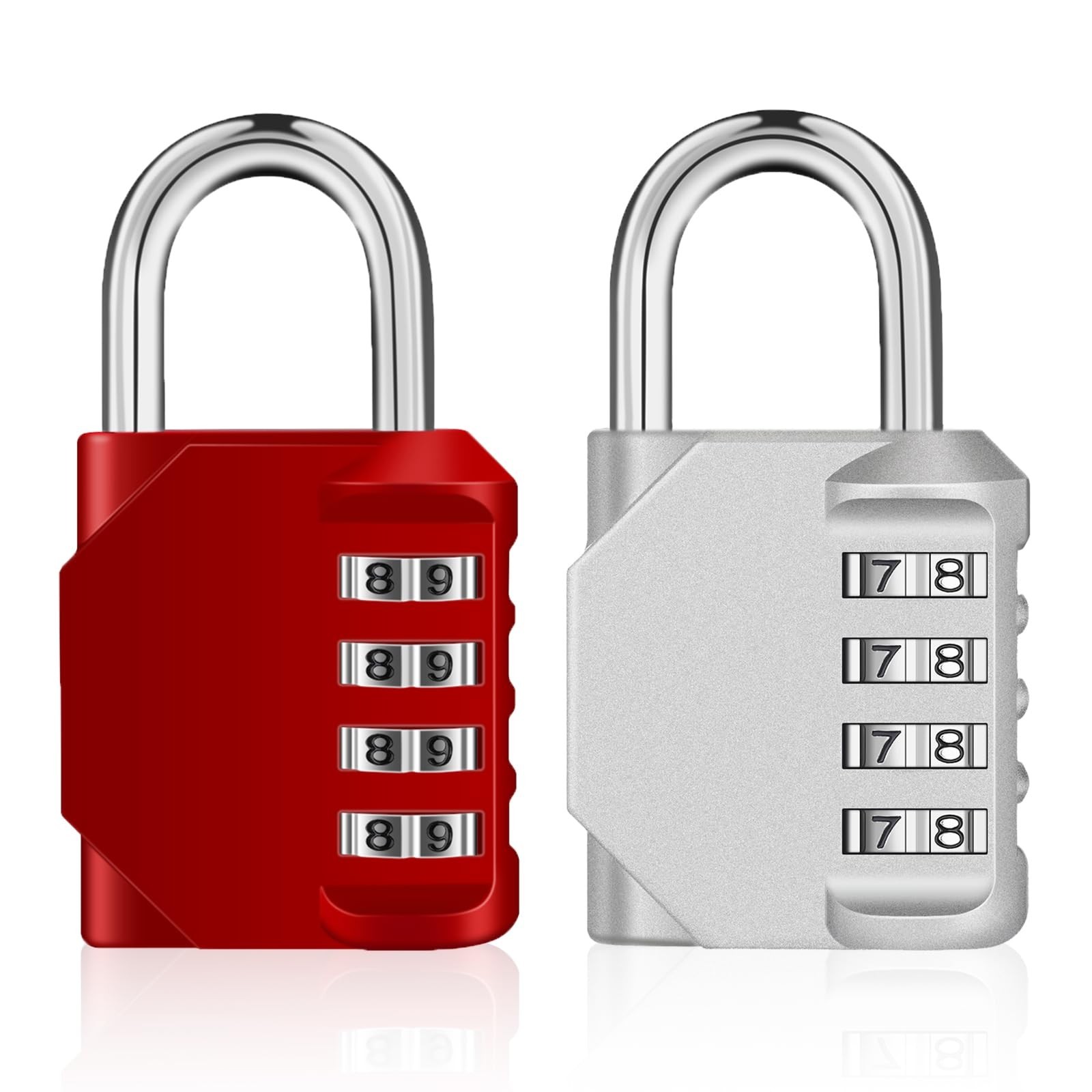 4 Digit Combination Padlock 2 Pack - Waterproof Gym & School Locker Lock - Silve