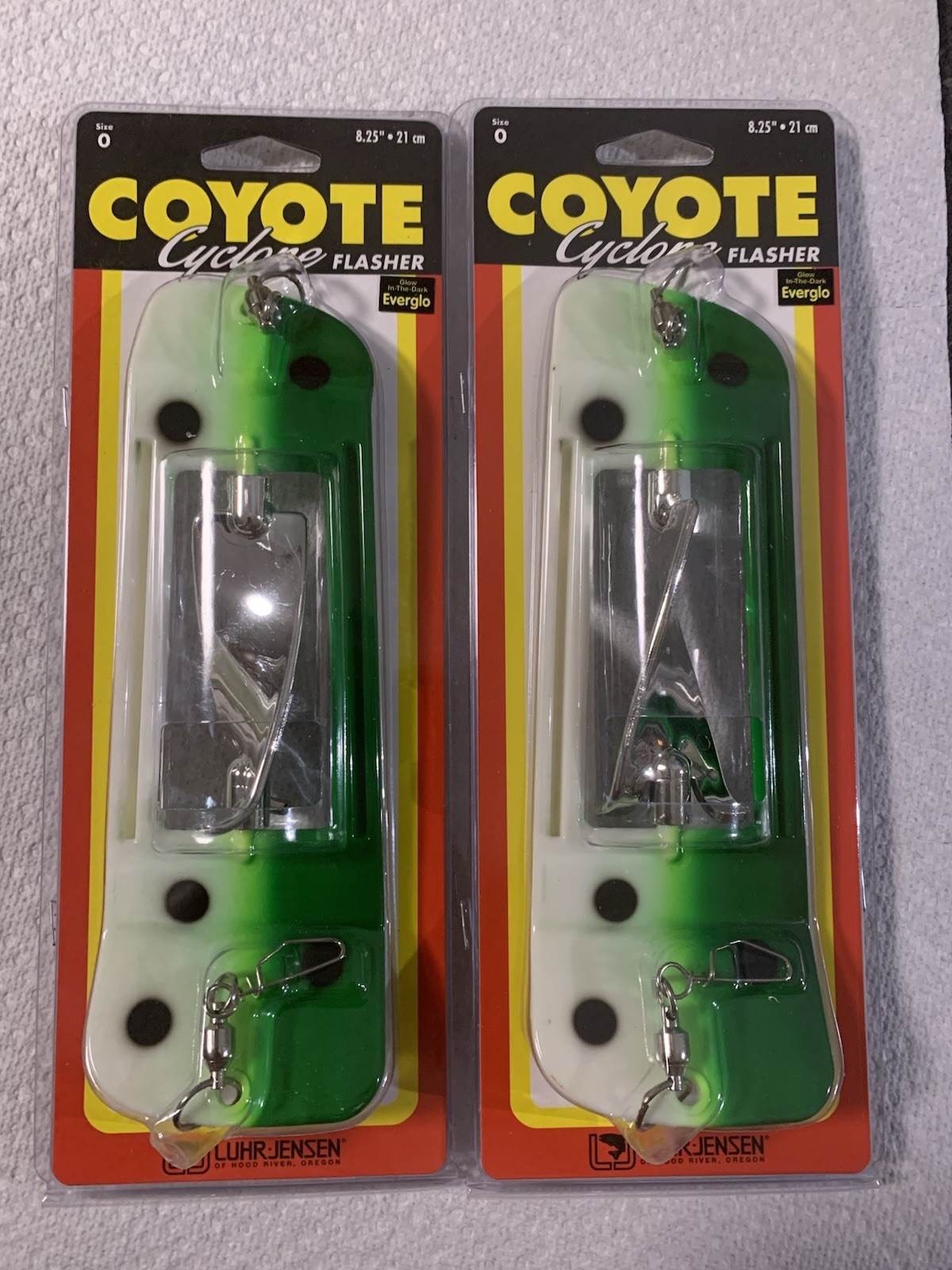 (LOT OF 2) LUHR JENSEN COYOTE CYCLONE FLASHER 8.25" FROGGY GLOW MOON CHASER NIP