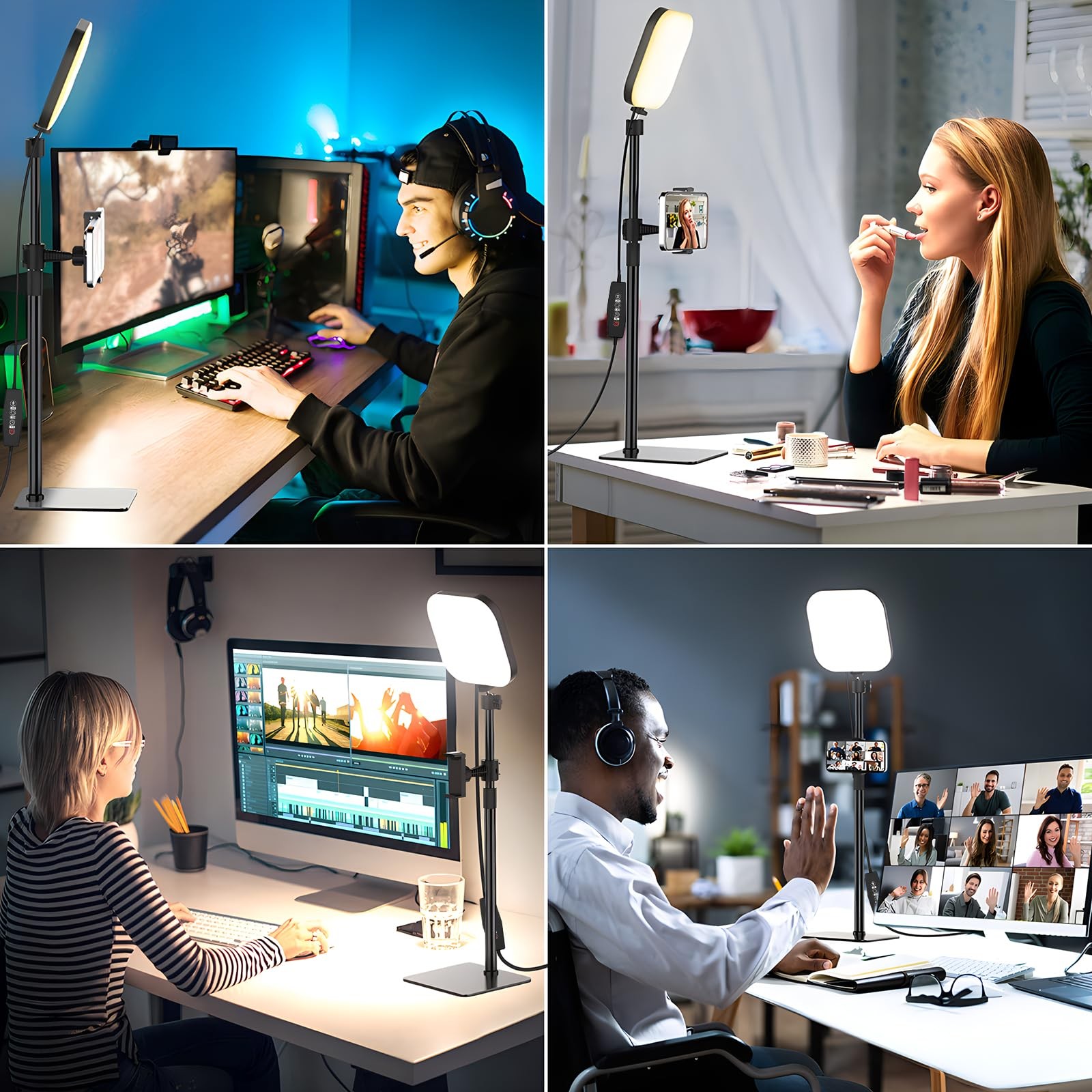 Video Conference Lighting, 180 LED Video Light with 3 Color & 5 Brightness & ...
