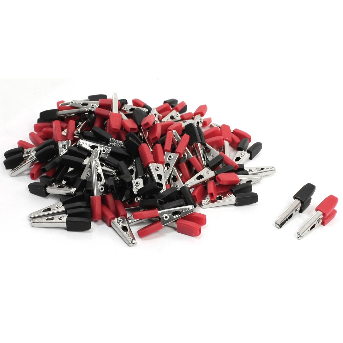 100 x Red Black Plastic Coated Handle Insulated Alligator Clips 34mm
