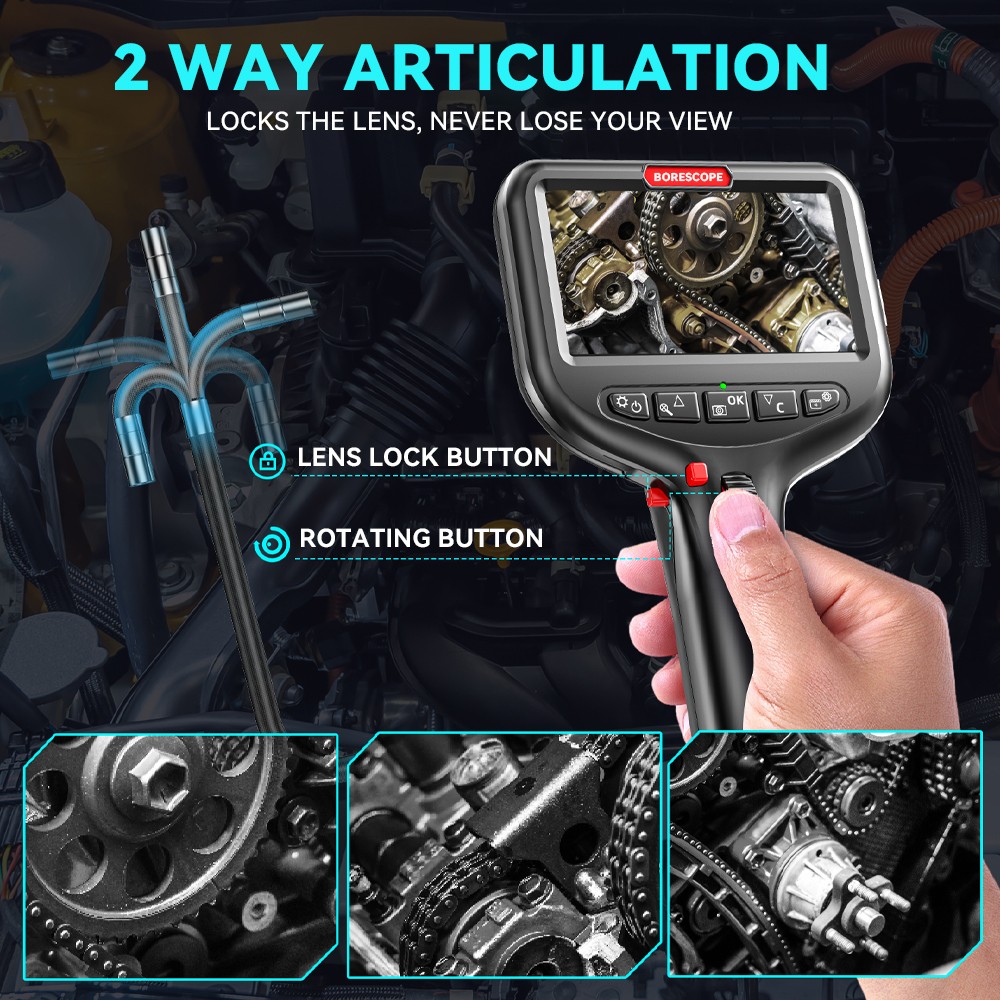 10FT🔥 Endoscope 2-Way 360° Inspection Camera Articulating Borescope Semi Rigid
