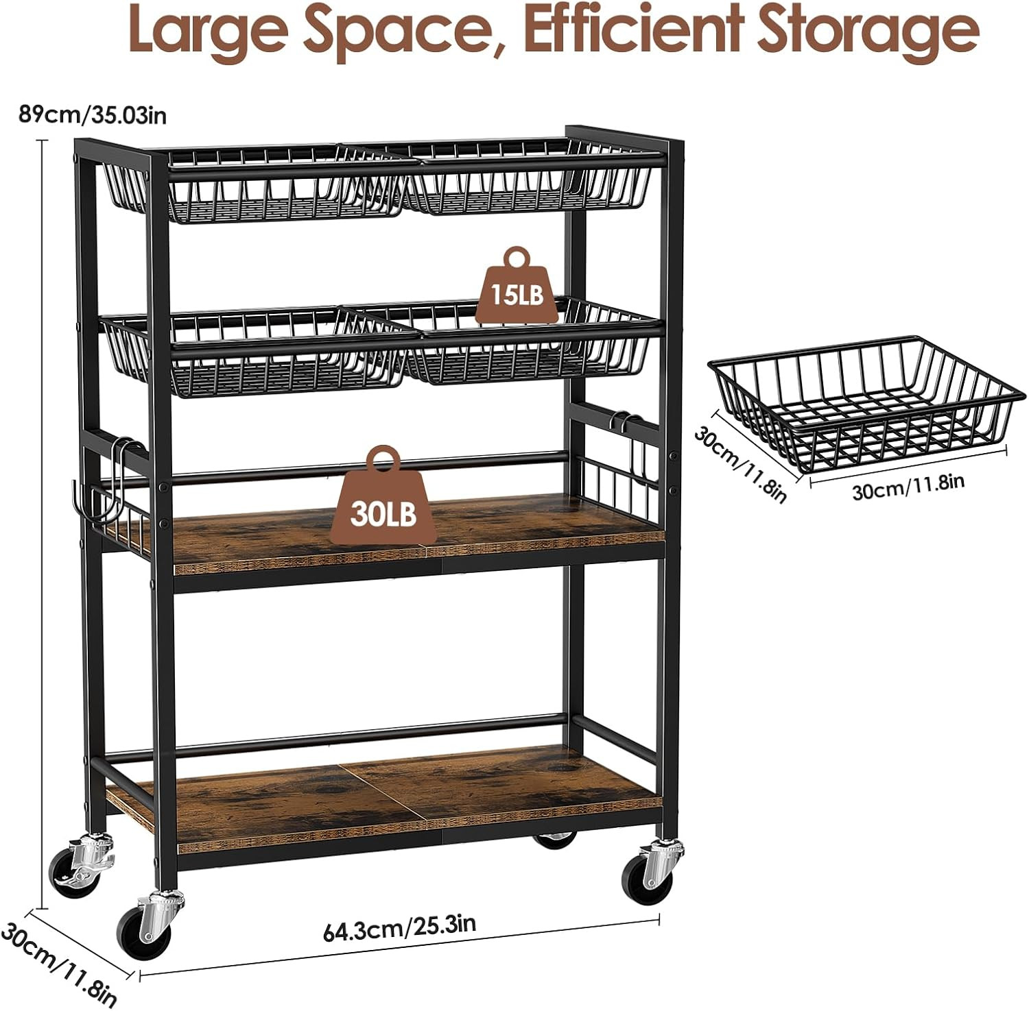 Fruit Vegetable Storage Cart, 4-Tier Rolling Kitchen Storage Cart, Fruit & Veget