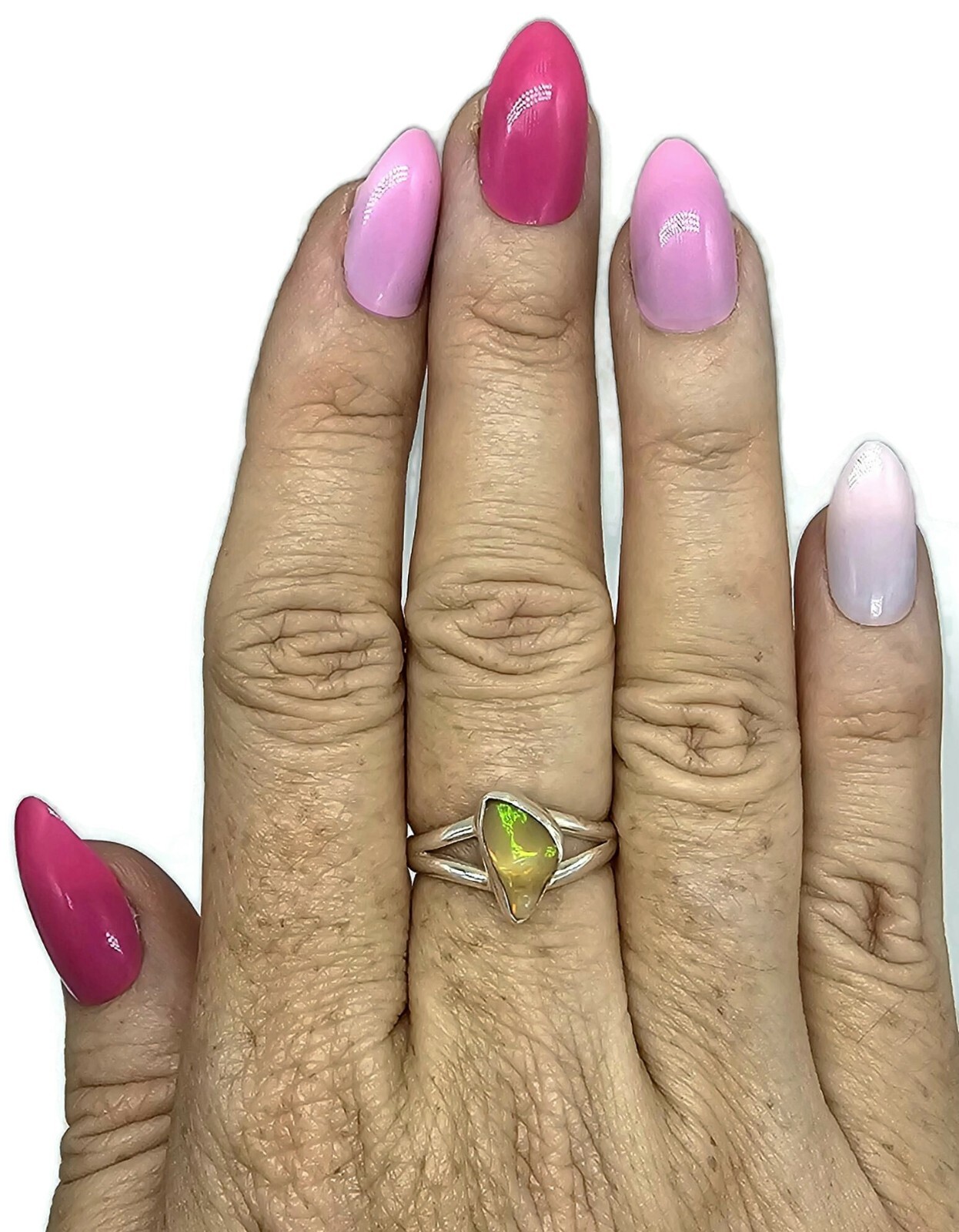 Solid Opal Ring, Size Q, October Birthstone, Sterling Silver, Rough Gem, Aura
