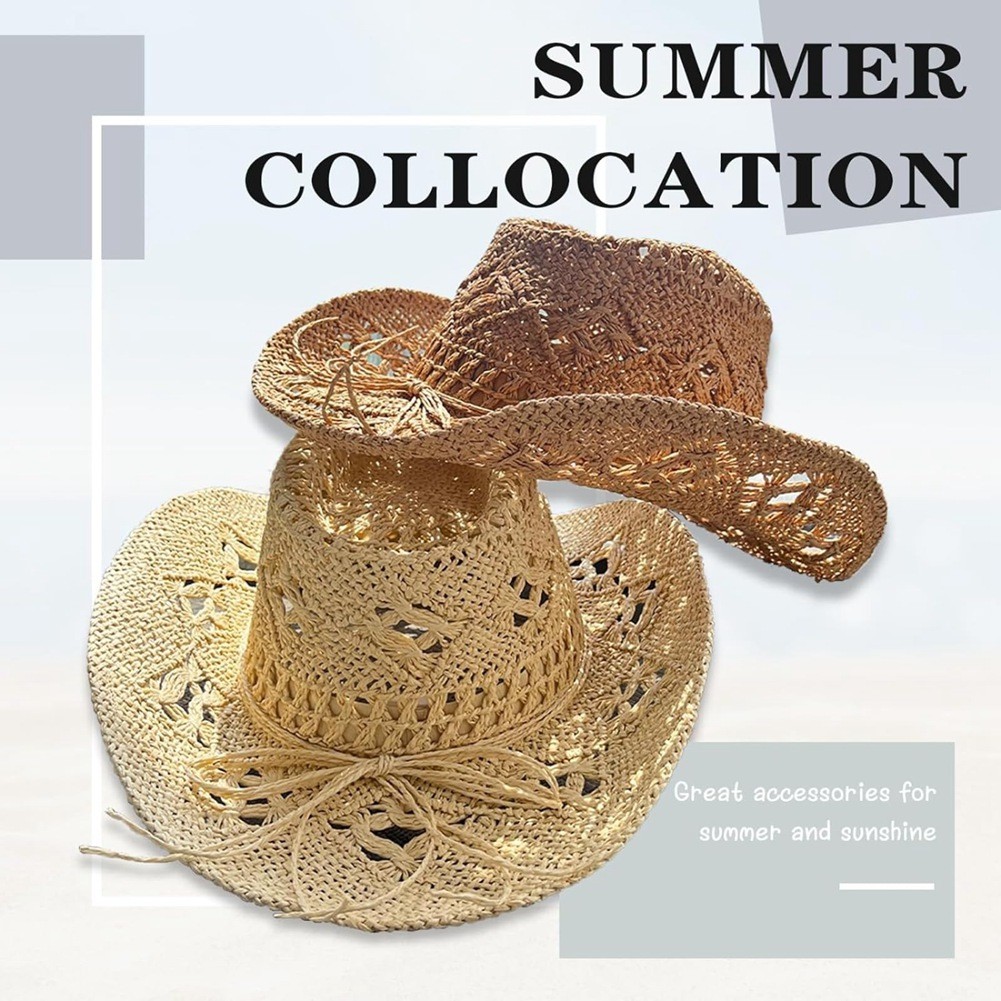 Straw Cowboy Hats for Women Western Cowgirl Hat for Holiday Party Foldable7708