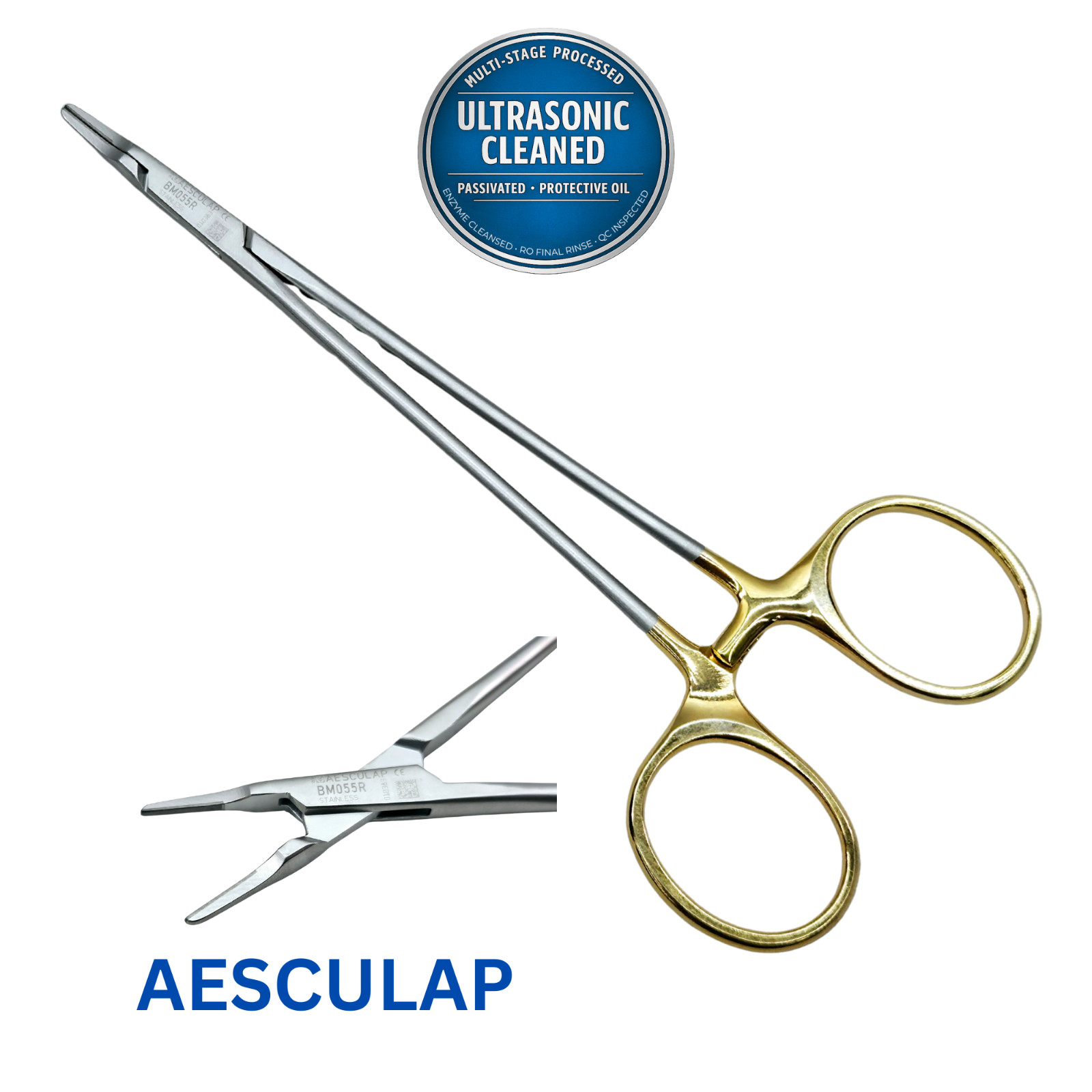 AESCULAP BM055R Ryder Needle Holder, STR, TC, 155mm - Ultrasonic Cleaned