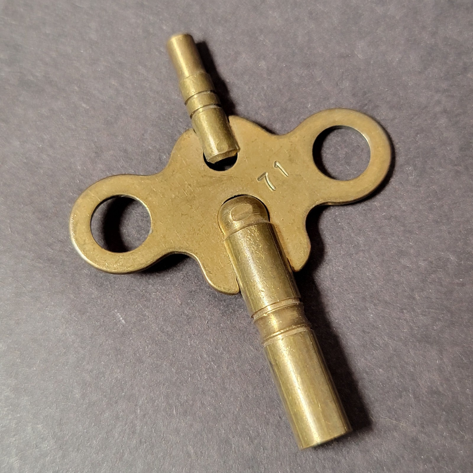 Vtg Brass Clock Winding Key Marked No 71 Replacement Approx 3.5mm & 2.5mm Bits