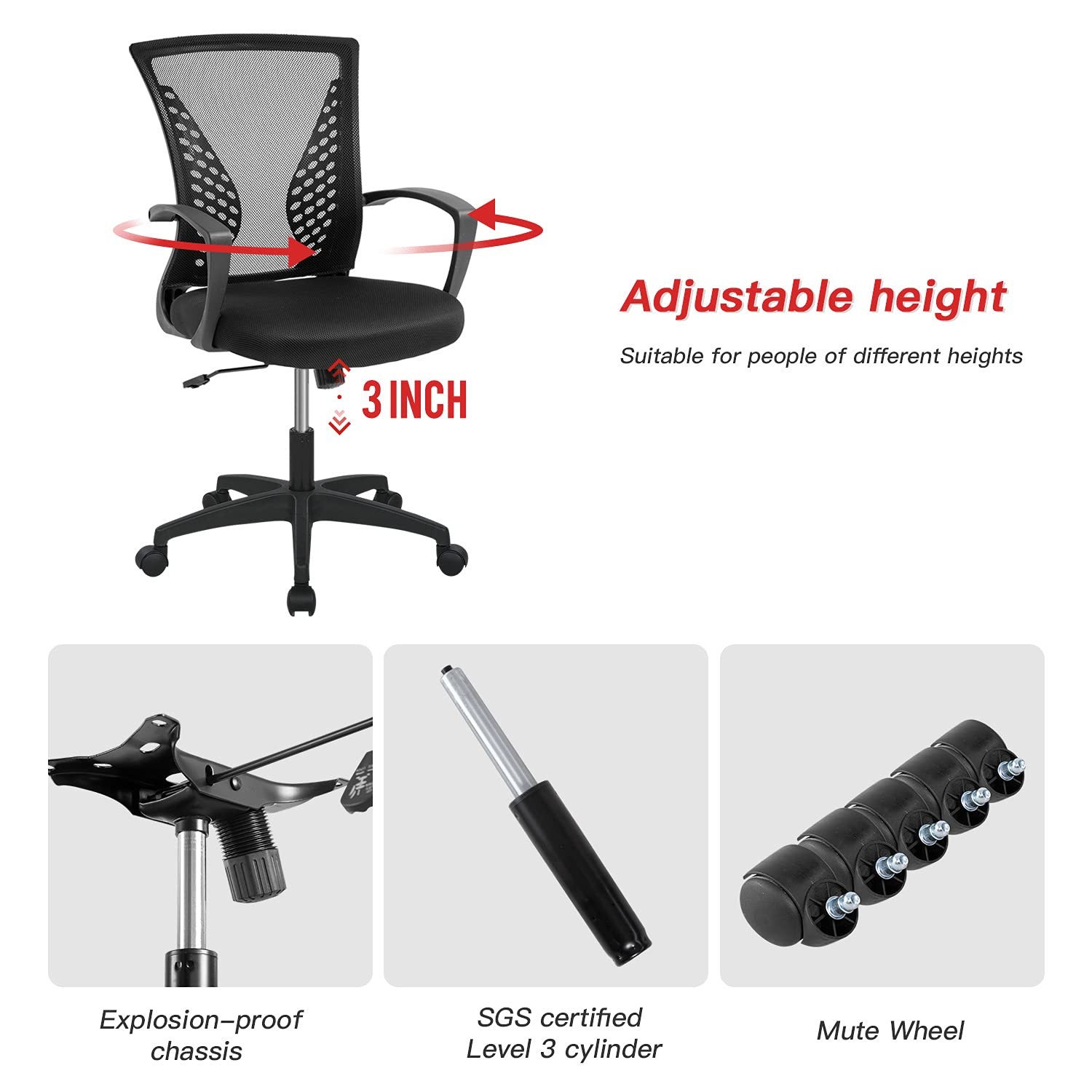 Office Chair Computer Chair Ergonomic Mid Back Swivel Chair Rolling Desk Chair w