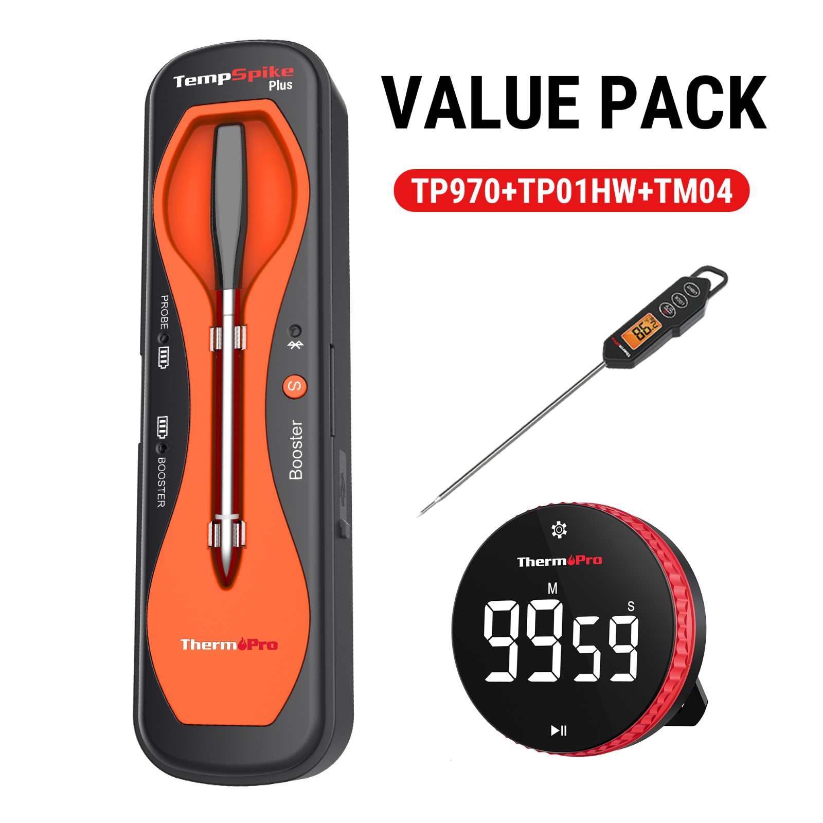 TempSpike TP970 Wireless Bluetooth Meat Thermometer + TP01HW Instant Read + TM04