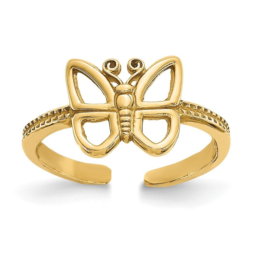 Real 10k Yellow Gold Butterfly Toe Ring - 8mm - Toe Ring for Woman - Gold Toe