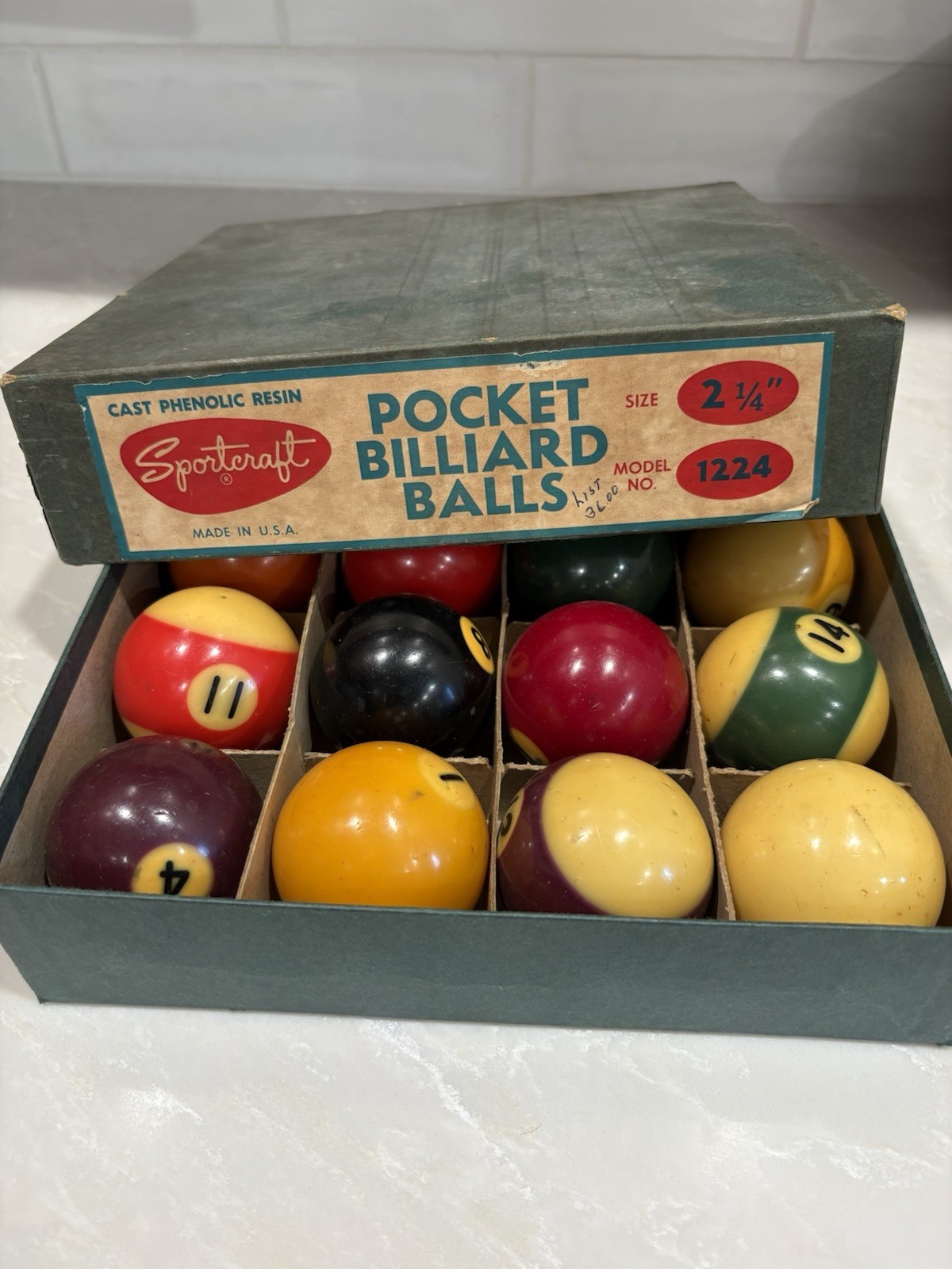 Vintage Sportcraft Cast Phenolic Resin Pocket Billiard Balls 2.25” Model 1224