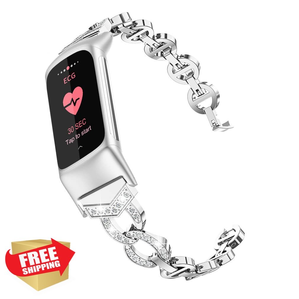 Fitbit Charge 6/5 Bands Bling Metal Bracelet Women Dressy Straps