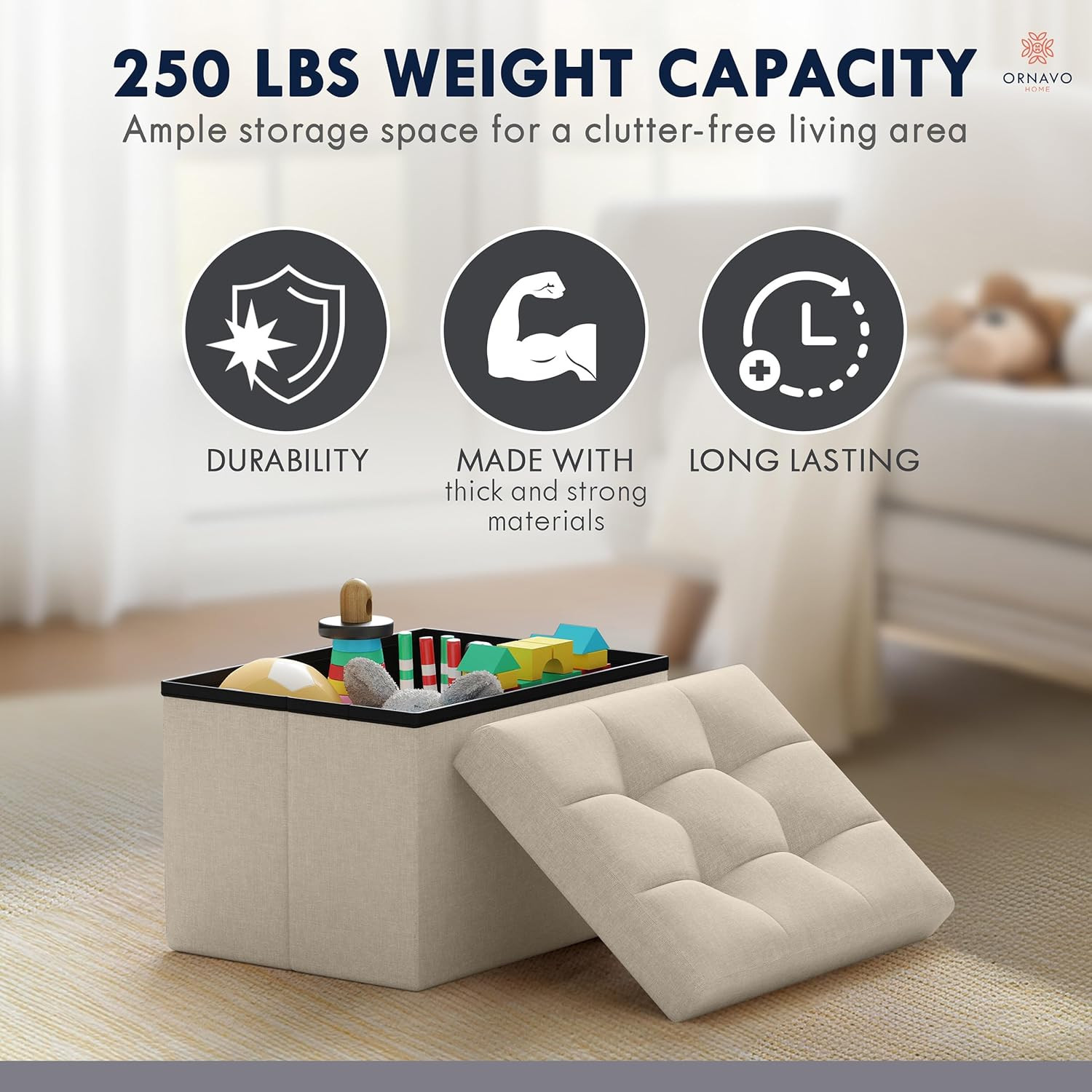 Small Storage Ottoman Foldable Collapsible Rectangle Linen Ottoman Foot Rest Sto