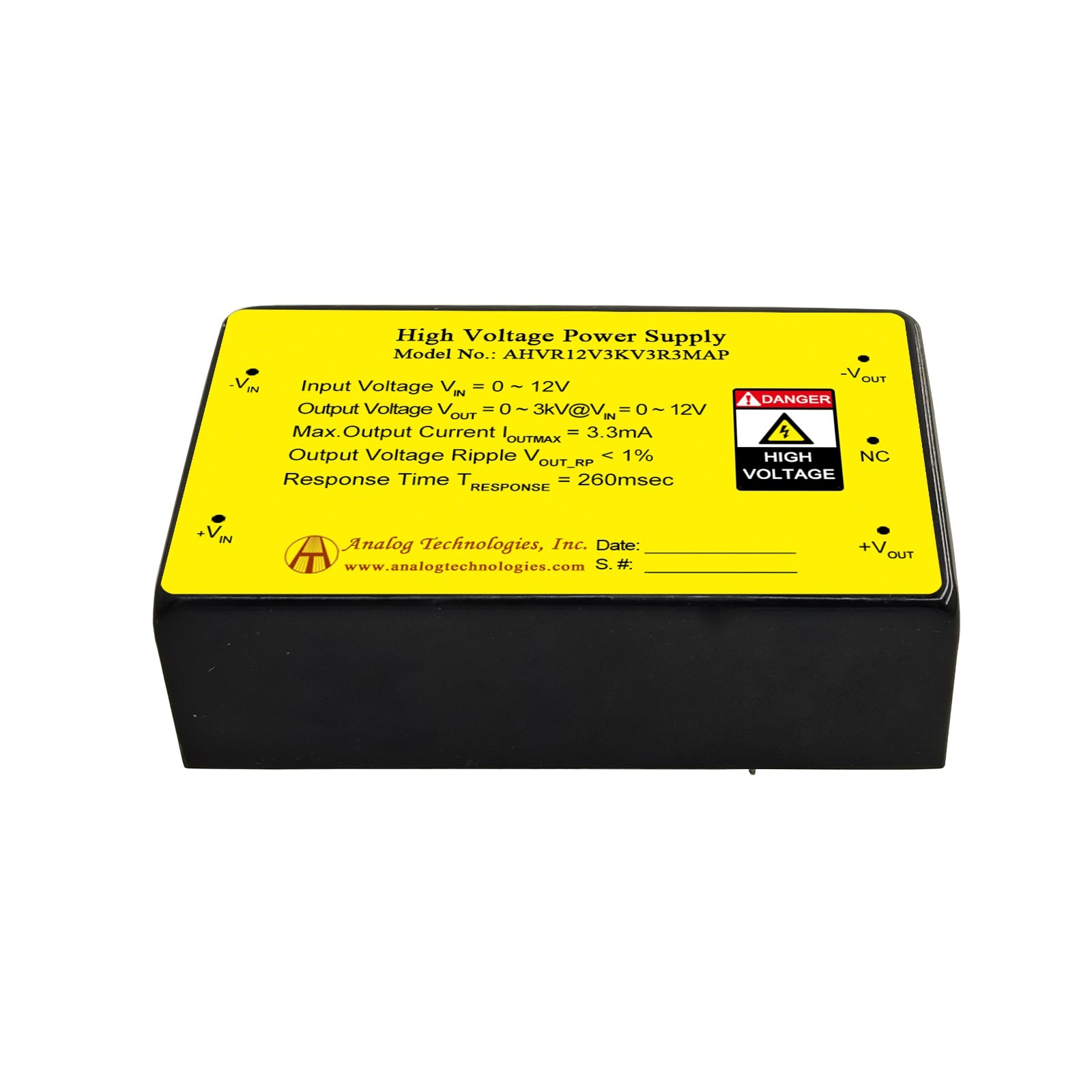 AHVR12V3KV3R3MAP I/O Proportional DC-DC HV Power Supply 12V Input 3KV 3mA Output