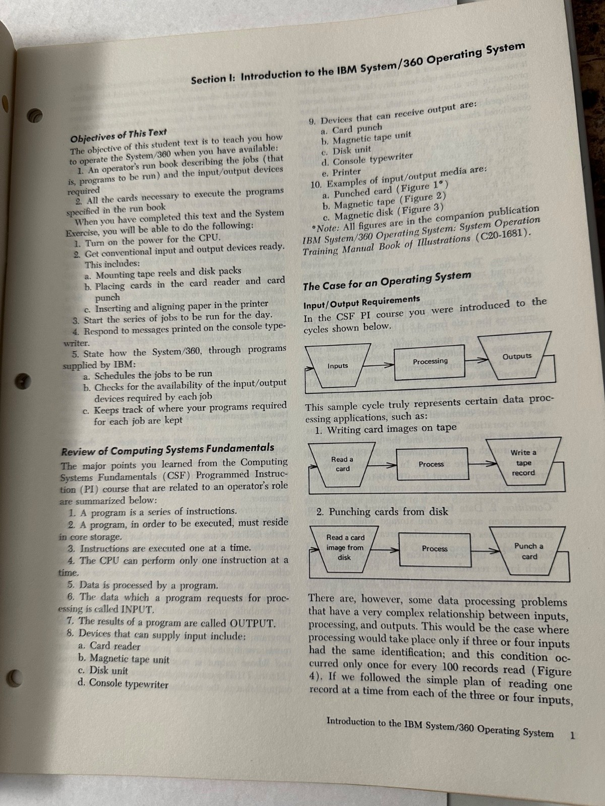 IBM System/360 Operating Syst Original Oper Training MANUAL Student Text -1967!