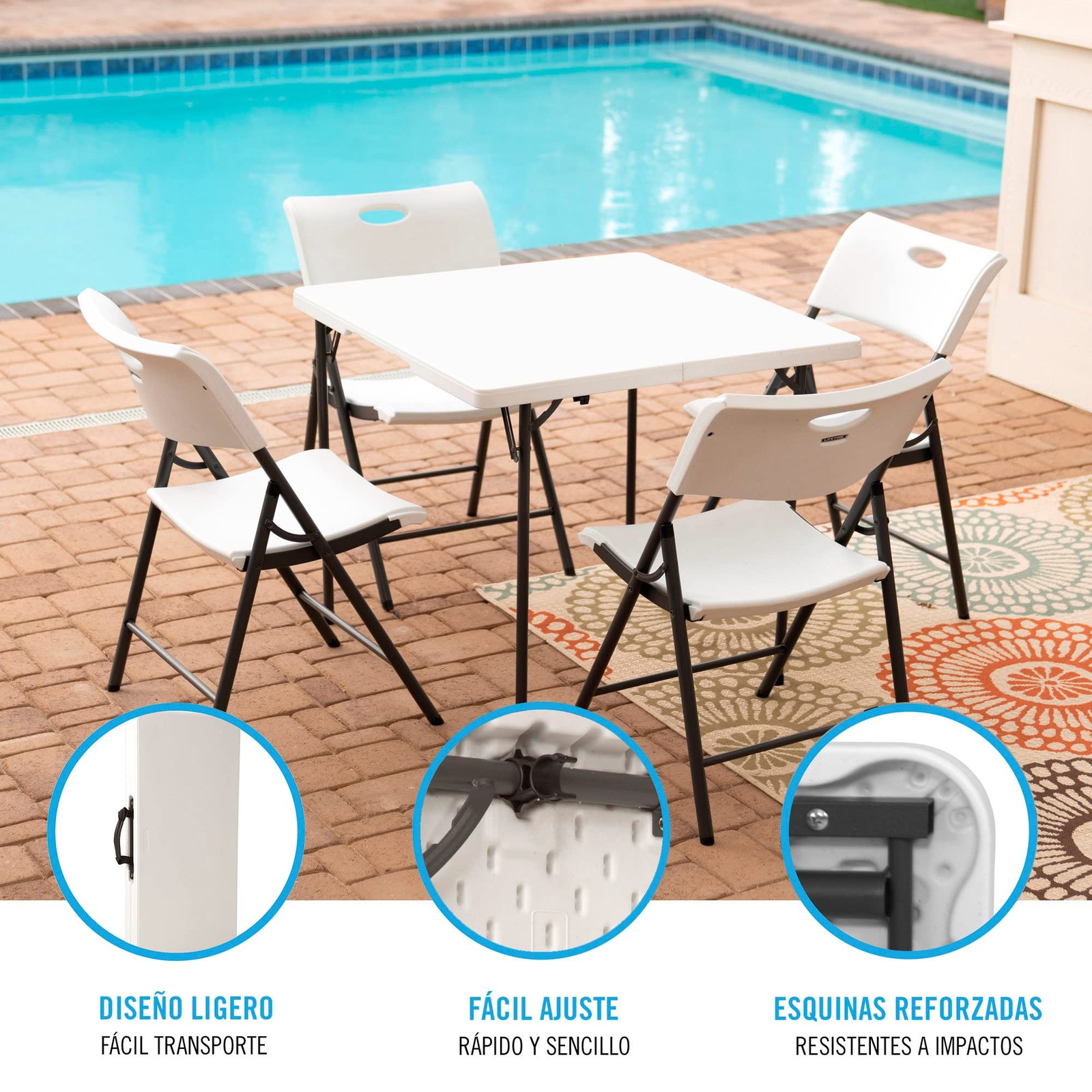 "34-Inch Fold in Half Square Table - Portable and Versatile Design"