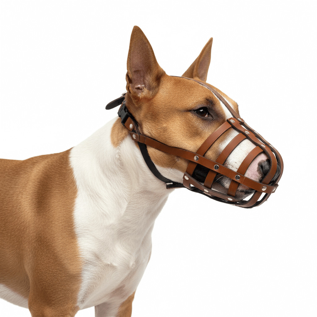 Light Leather Dog Muzzle for English Bull Terrier and other similar snout