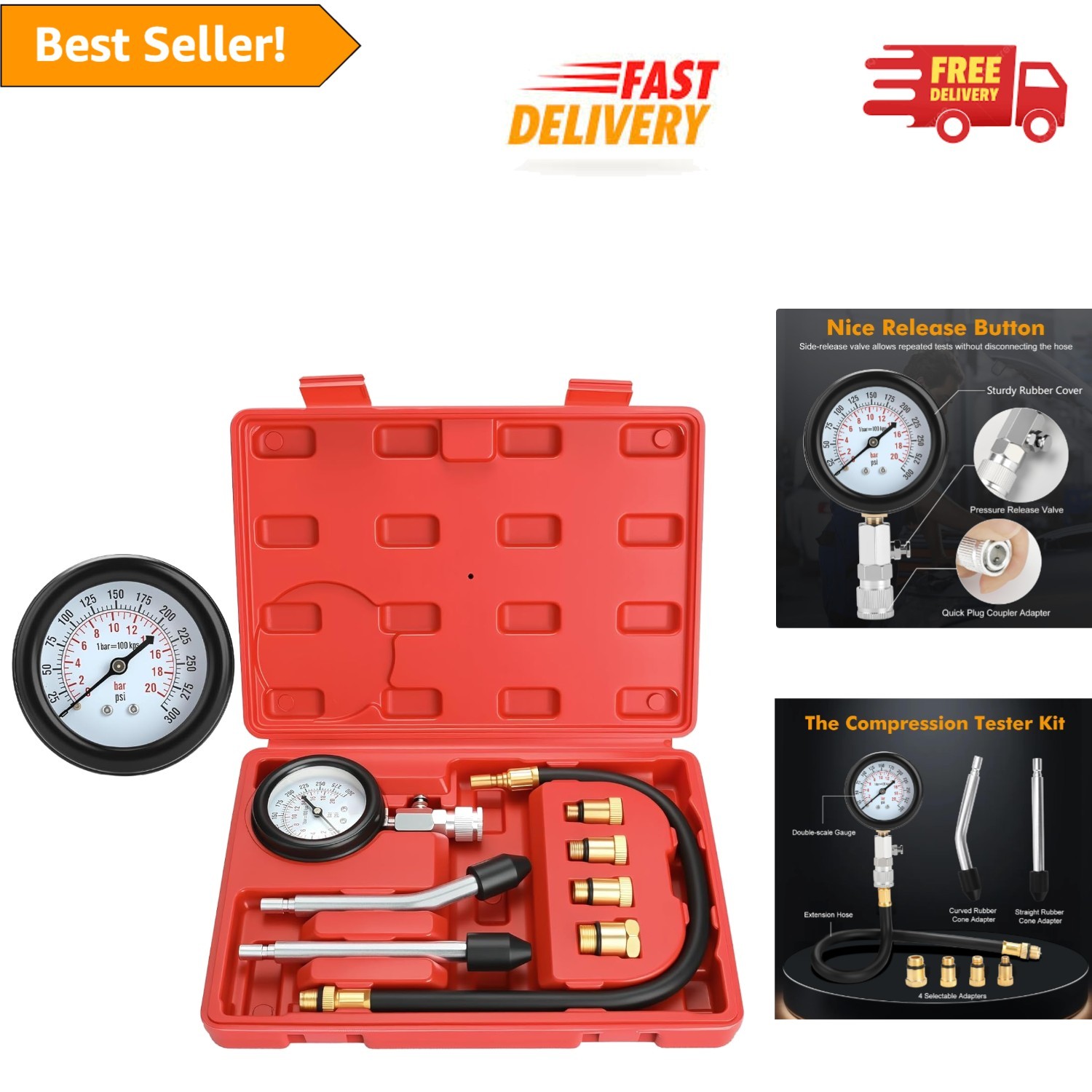 8-Piece Petrol Engine Compression Tester Kit for Quick & Accurate Diagnostics