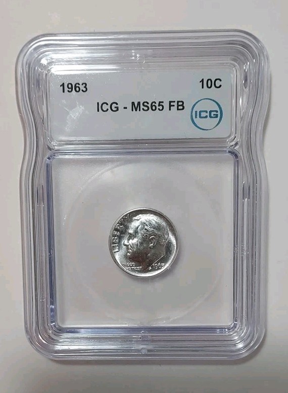 1963 P Roosevelt Dime ICG MS65 FB Full Band 90% Silver