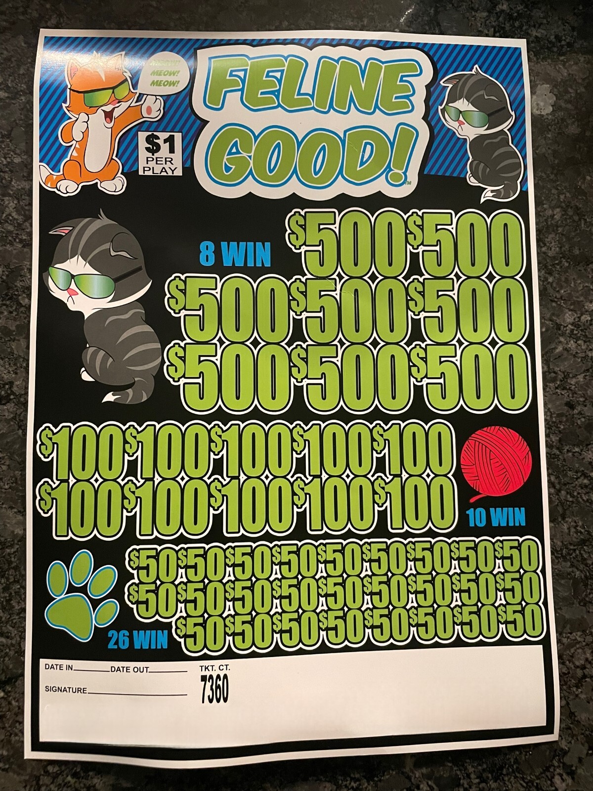 Pull Tab Tickets - Jar - Game - Feline Good - 7,360 ct