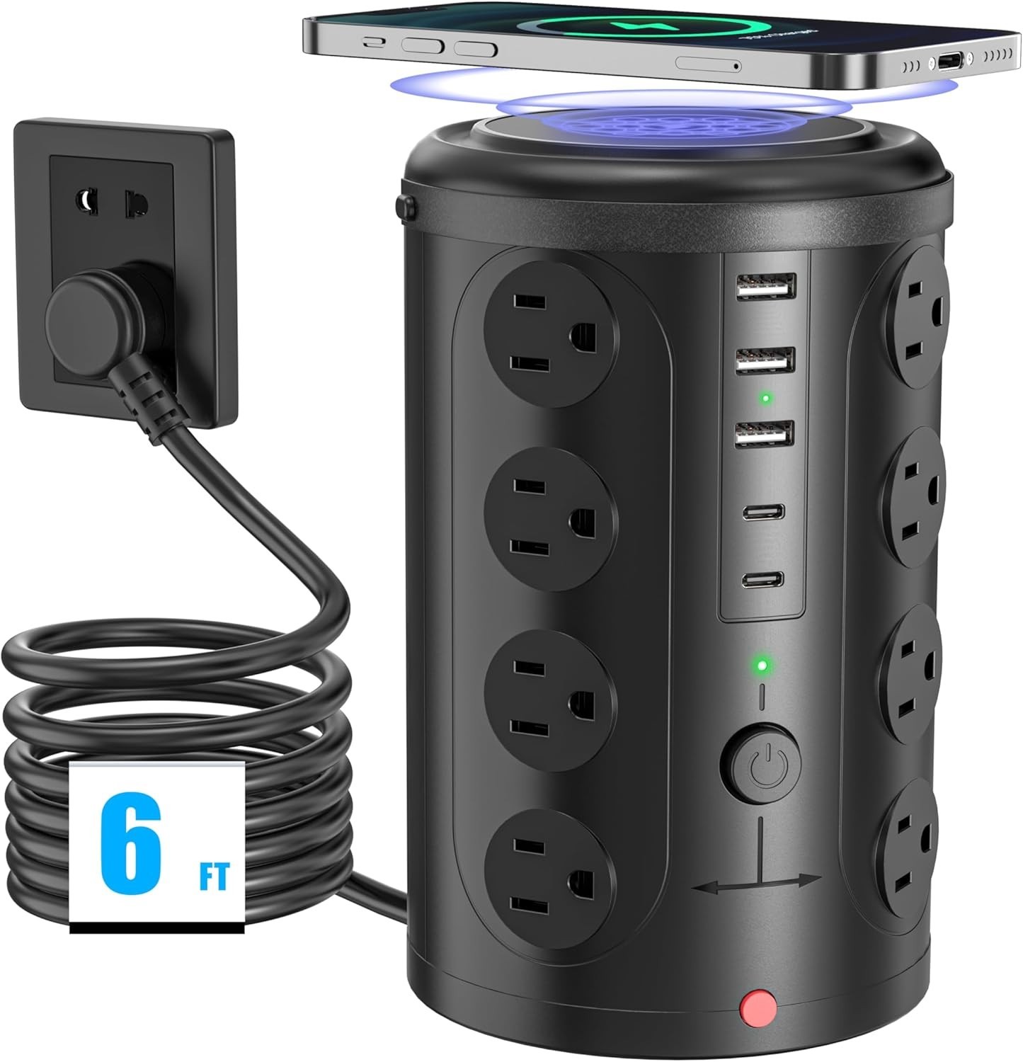 Surge Protector Power Strip - Desk Charging Station with 15W Wireless Charger, M
