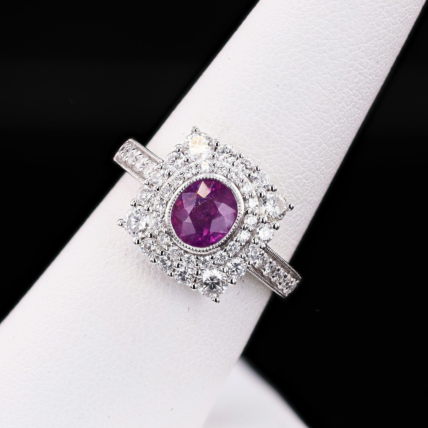 1.31ct UNHEATED Purplish Pink KASHMIR Sapphire and 1.04ctw Diamond Platinum Ring