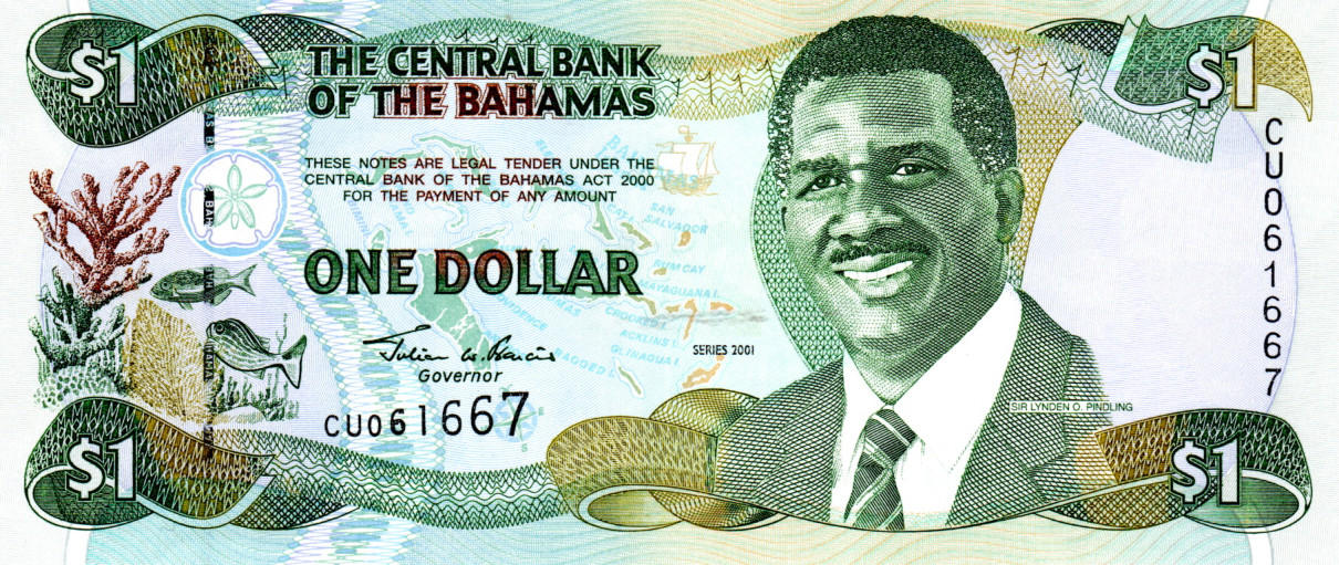 BAHAMAS $1 Dollar UNC Banknote (2001) P-69 Prefix CU Paper Money