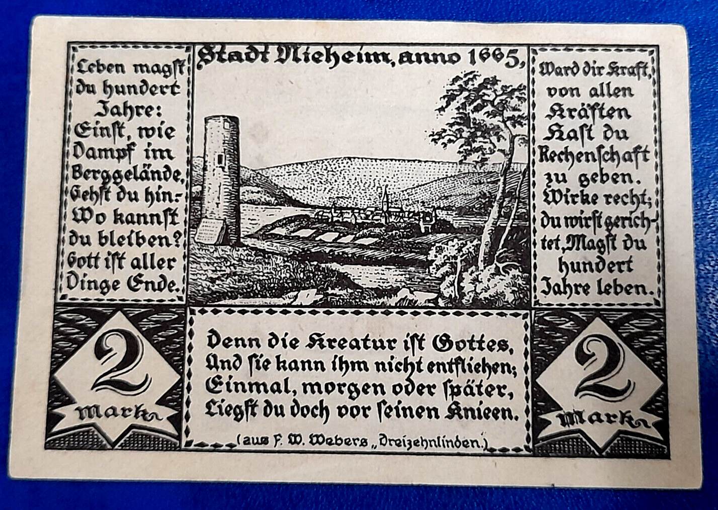 NIEHEIM NOTGELD 2 MARK 1921 EMERGENCY MONEY GERMANY BANKNOTE (32057)