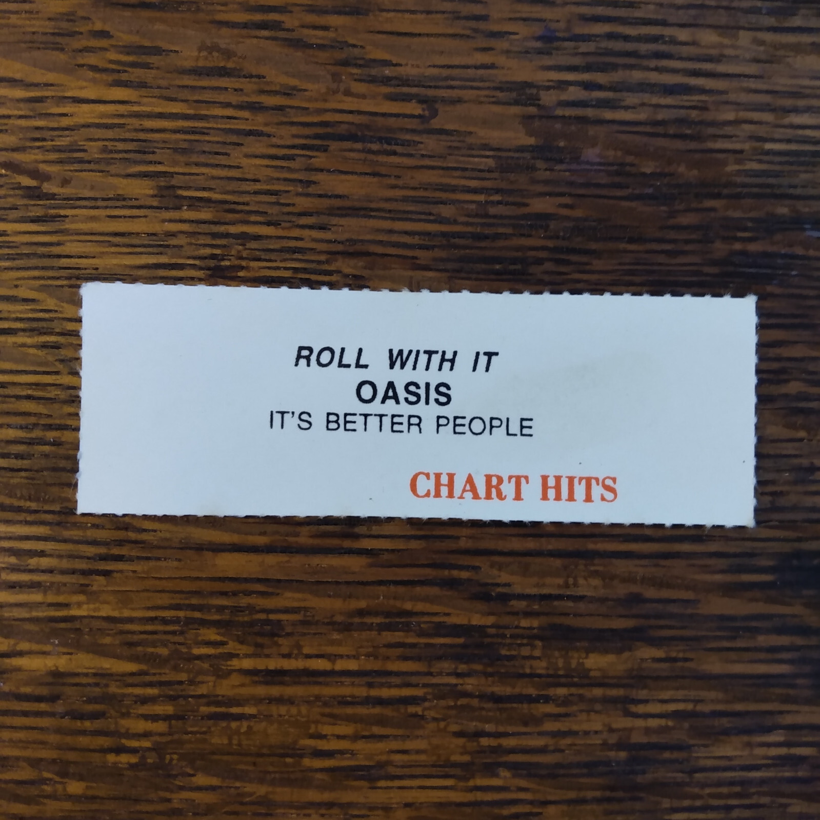 Jukebox Strip: OASIS Roll with It 1995 CHART HITS Creation SIngle CRE 212 Label