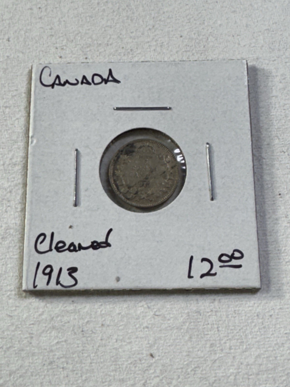 1913 Canada 5 Cents Small Silver Coin Cleaned