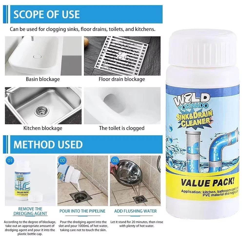 1~5x Wild Tornado Powerful Sink Drain Cleaner High Efficiency Clogging Cleaner