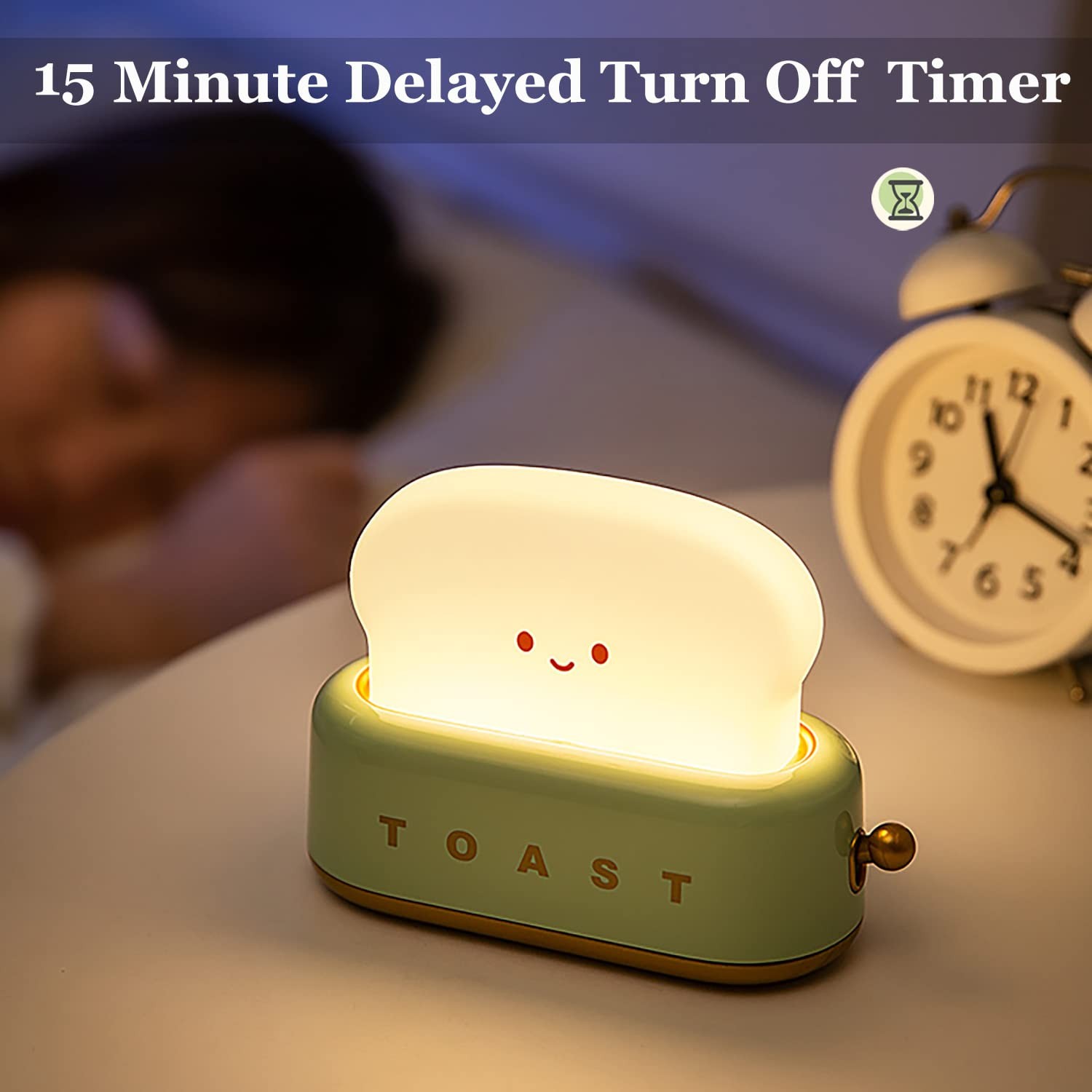 Cute Toast Night Light LED Dimmable Bread Light with Timer Sleep Lamp for Bed