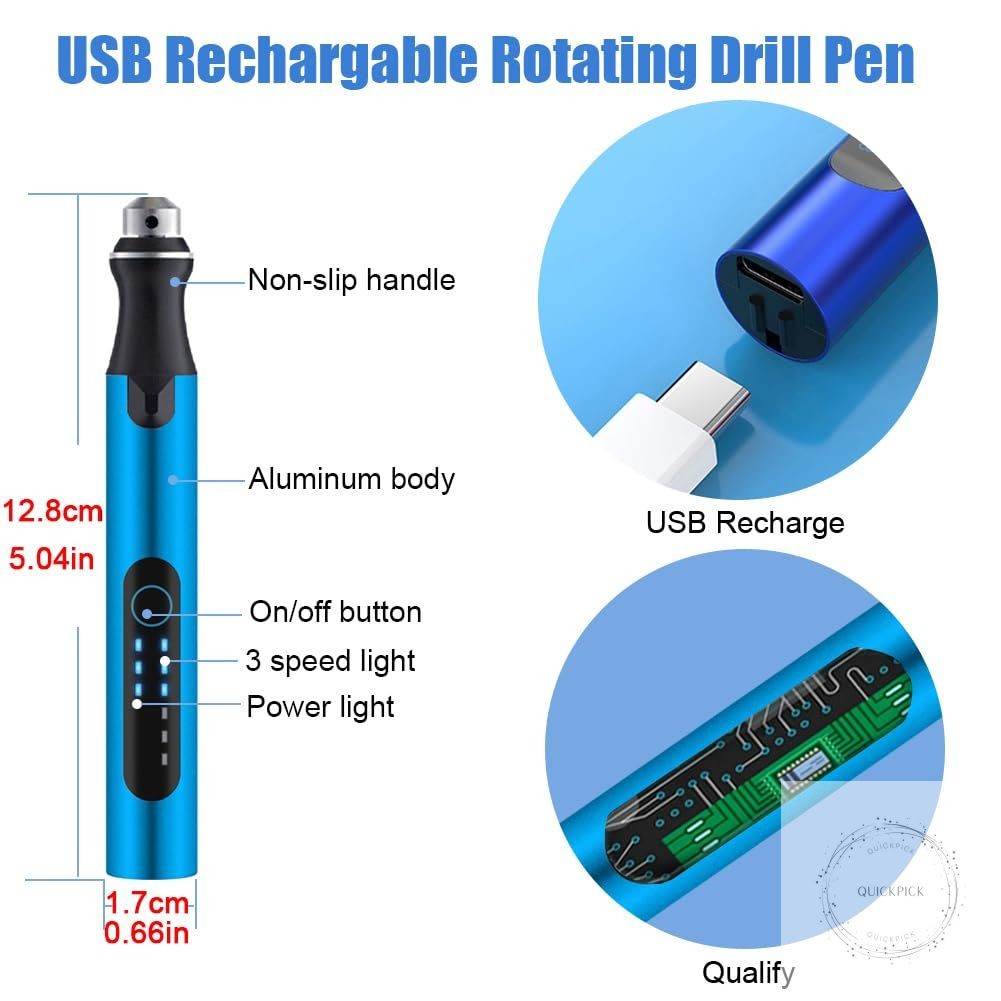 3-Speed Cordless Mini Drill Pen With 10 Small Drill Bits,Rechargeable Electric