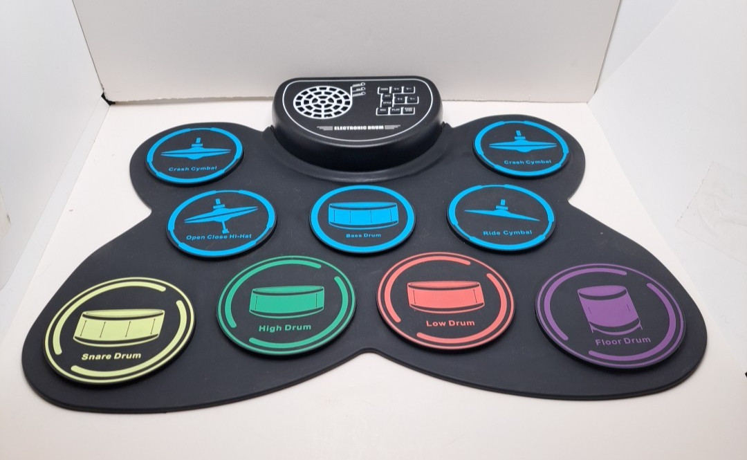 Electronic Drum Set 9 Drum Practice Pad with Headphone Jack Rollup Pad