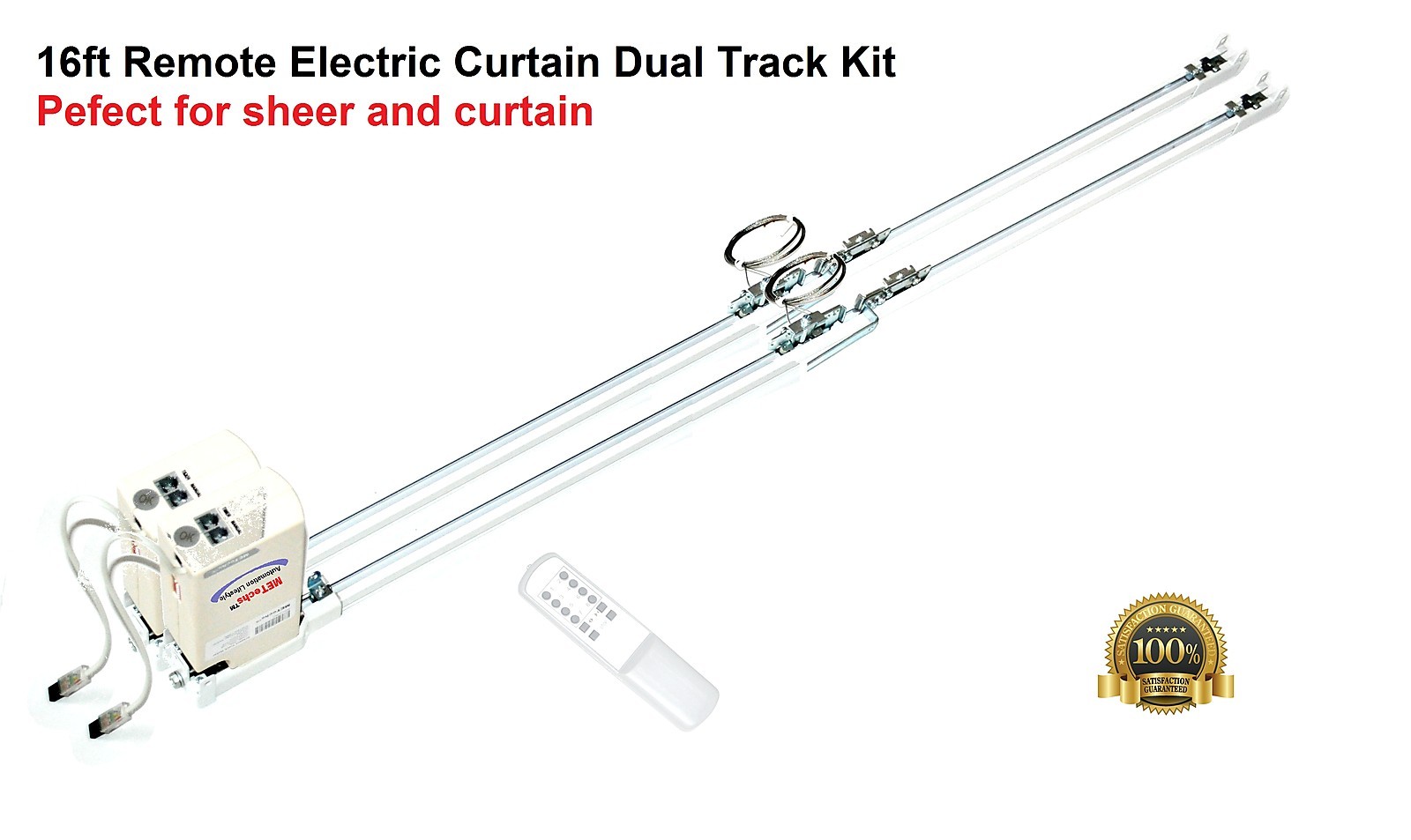 16ft Remote Controlled automatic Electric Dual Tracks for both sheer and drapes
