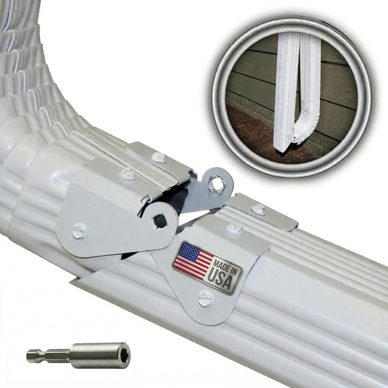 Downspout Gutter Hinge, Flip-Up Extension Hinge, 5 Pack, White | Fits Square & R