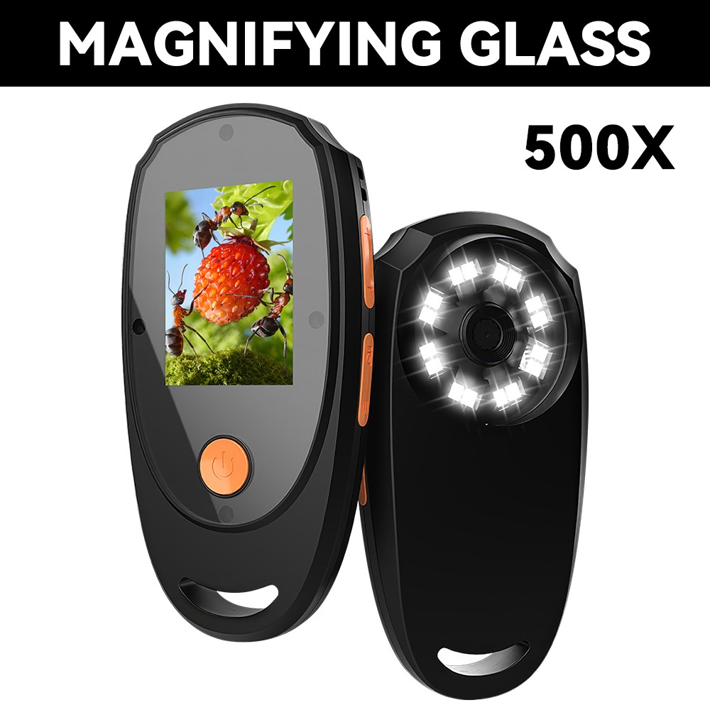 500X Handheld Digital Microscope 2" Screen 2 MP Portable Microscope Photo Camera