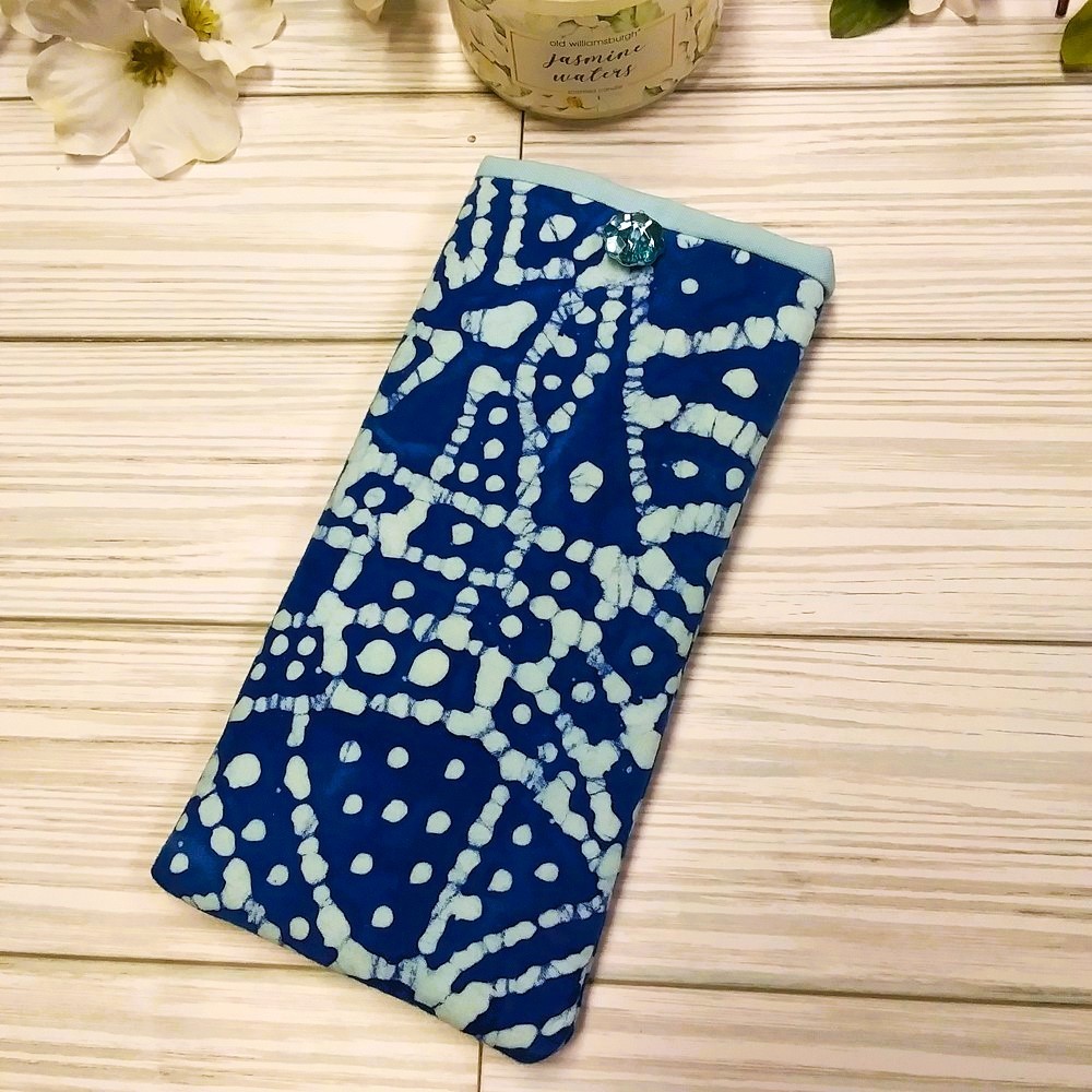 BATIK TIE DYE Eyeglass Readers Case/Pouch, Padded, Button Accent, Handmade