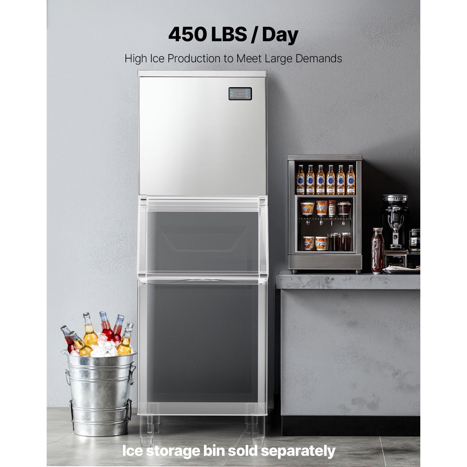 Uimoso Commercial Ice Maker Machine - 450 lbs/Day with Self-Cleaning Function