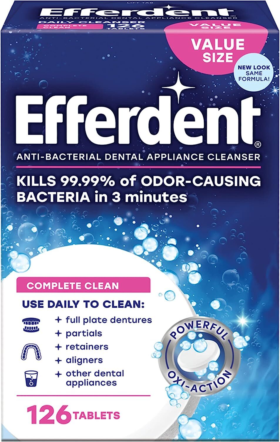 Efferdent Denture Cleanser Tablets, Complete Clean, 126 Tablets