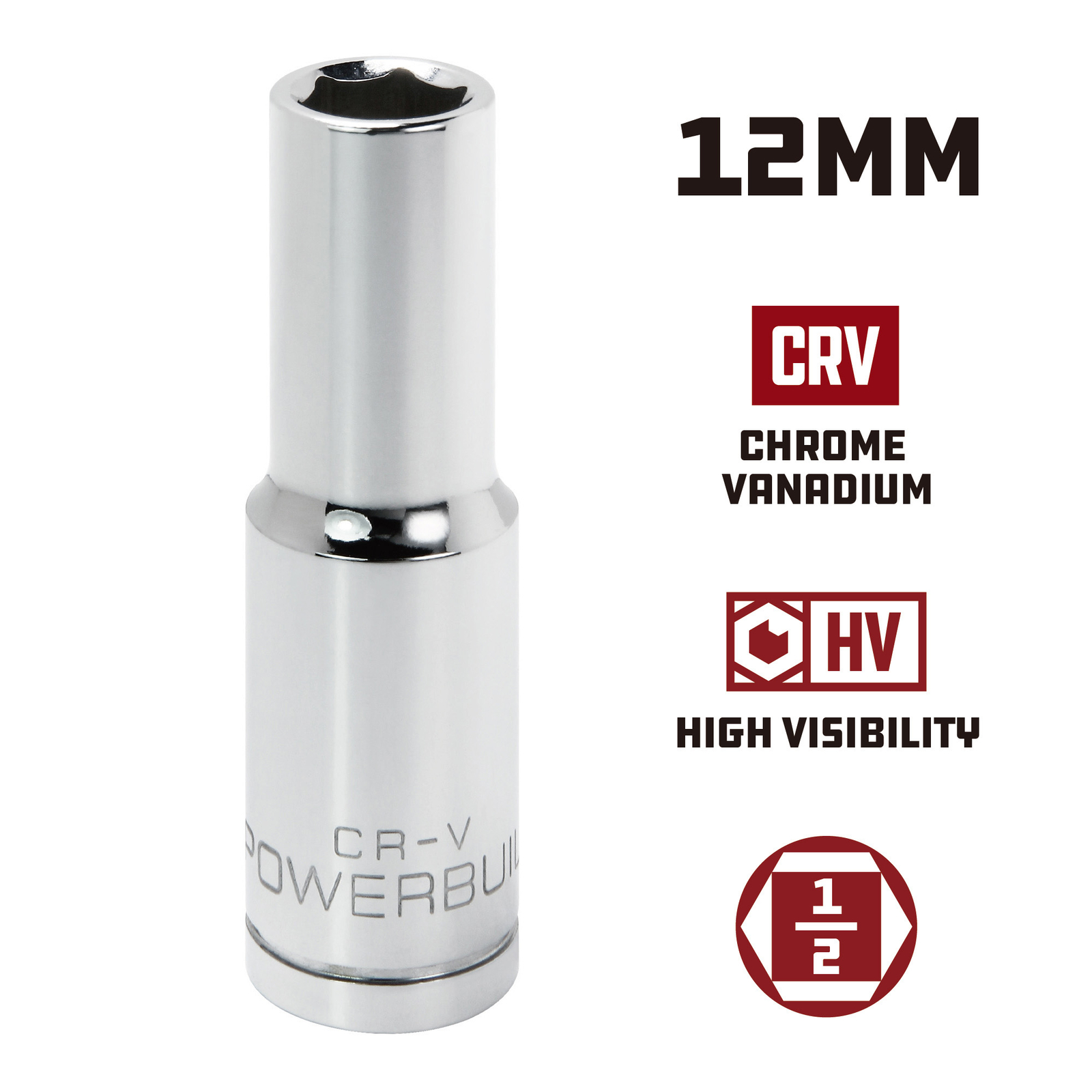 Powerbuilt 1/2 Inch Drive x 12 MM 6 Point Deep Socket - 642219