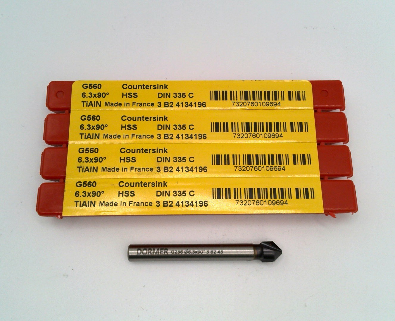 (4 Pcs) New Dormer G560 6.3mm/.248 90° HSS Countersink TiAlN 5973351 DIN335C