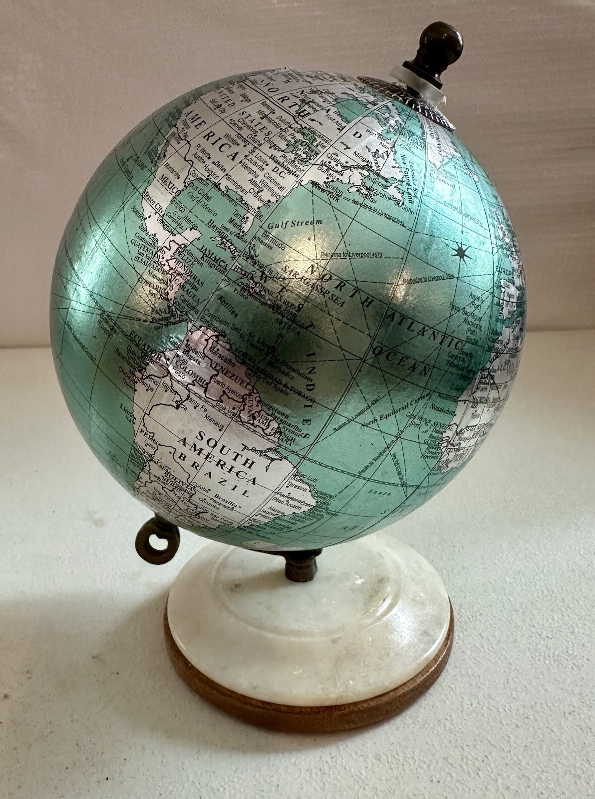 Decorative Rotating Tabletop Globe Green/White Metal Cradle Base 8 in