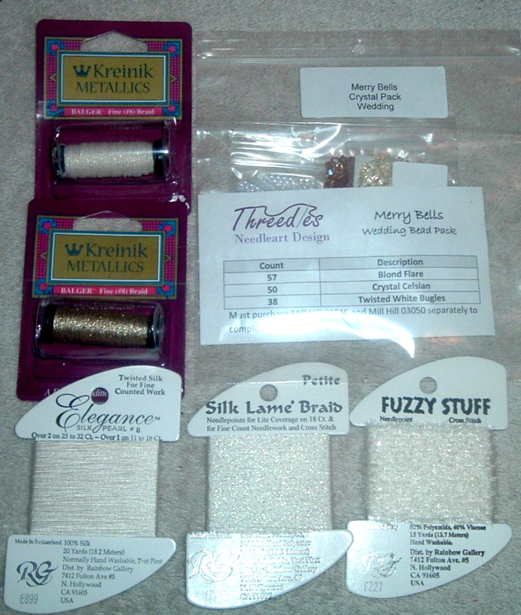 Threedles Needlepoint Wedding Merry Bells Ornaments Stitch Guide, Beads, Threads