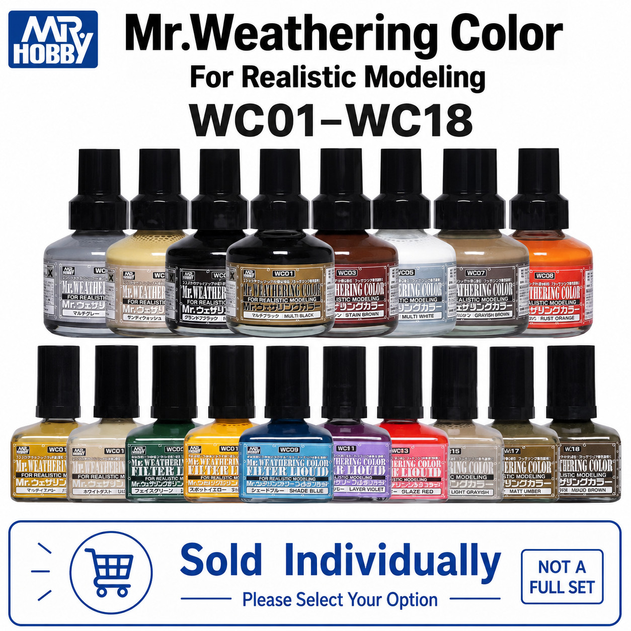 Mr.Hobby Weathering Color For Realistic Modeling WC01-18 (40ml) Multiple Options