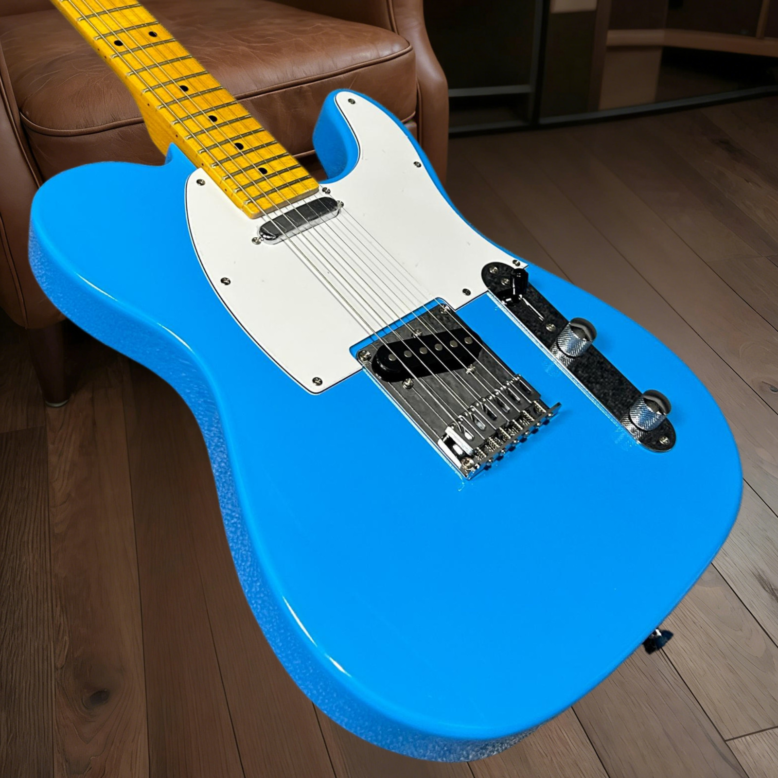 Tele Electric Guitar Mahogany Body Blue Color Maple Fretboard 6 Strings
