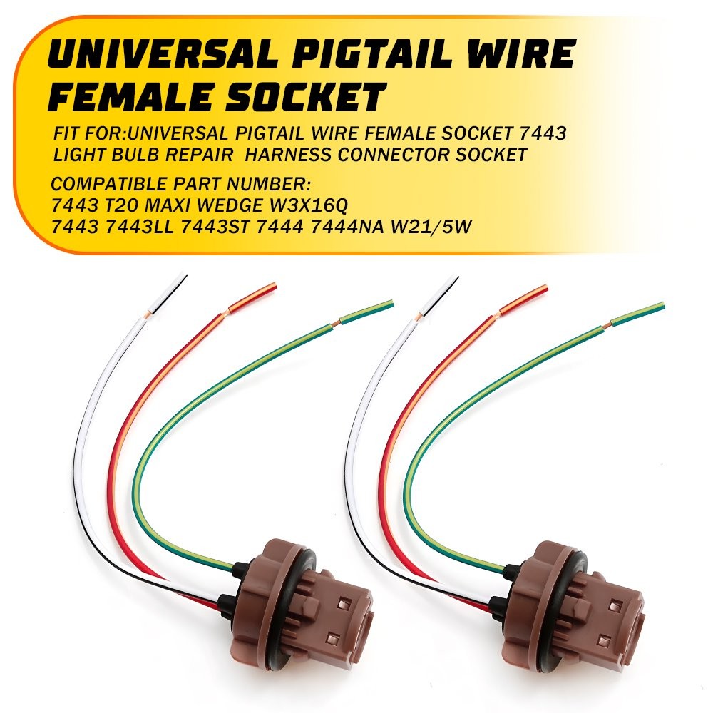 2PCS Pigtail Wire 7440 Socket 7443 7444 Two Harness Brake Stop Tail Parking EC